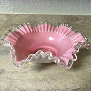 ✨SOLD✨ Vintage Fenton Pink White Cased Silver Crest Large Candy Dish